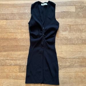 Zara black stretchy long ribbed button down vest cardigan size small S b3